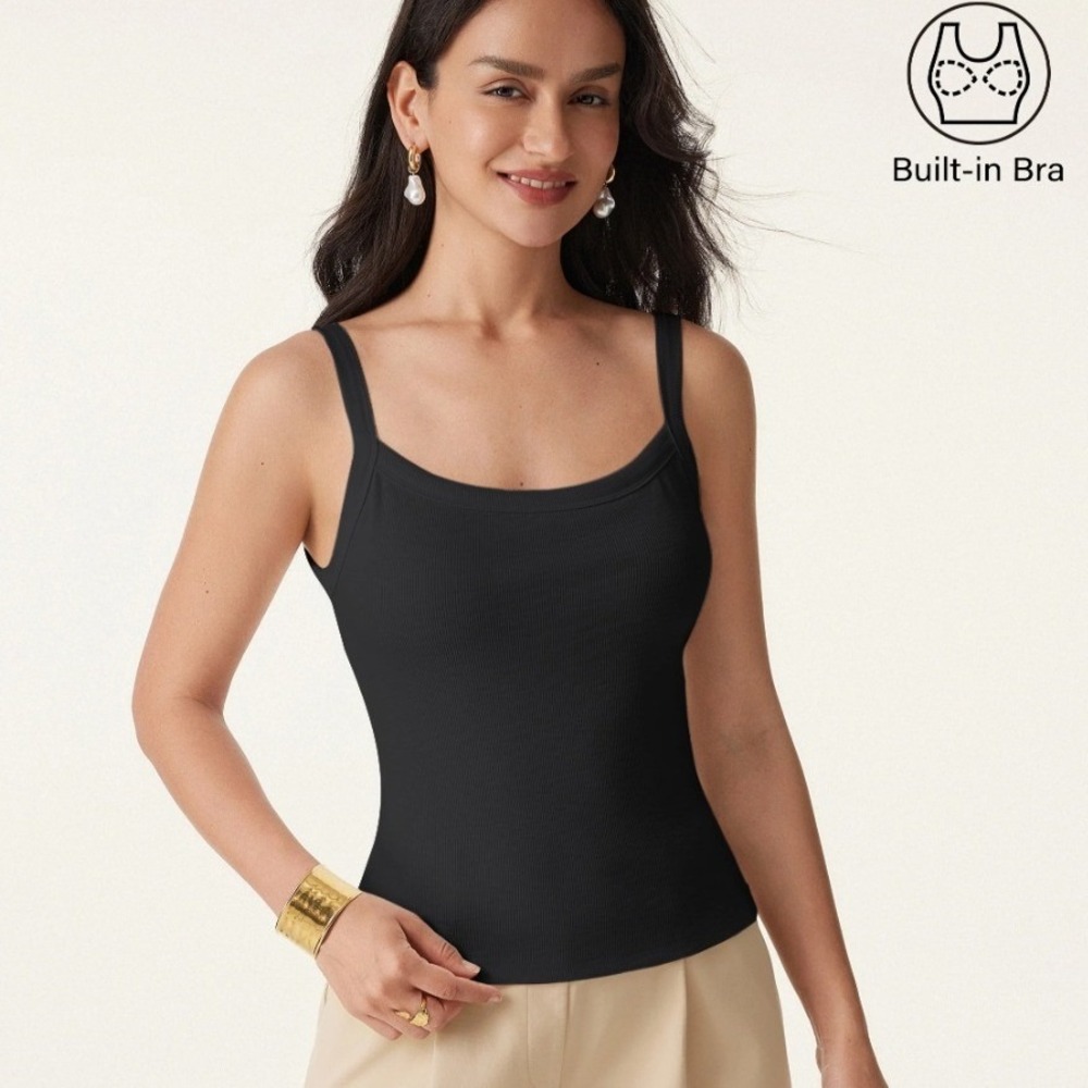 OGL Move Black Everyday Cotton Ribbed Low Back Airy Built-in Bra Tank Top XS